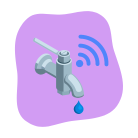 Illustration d’un robinet avec une goutte d’eau et le signe d’une connexion wifi
